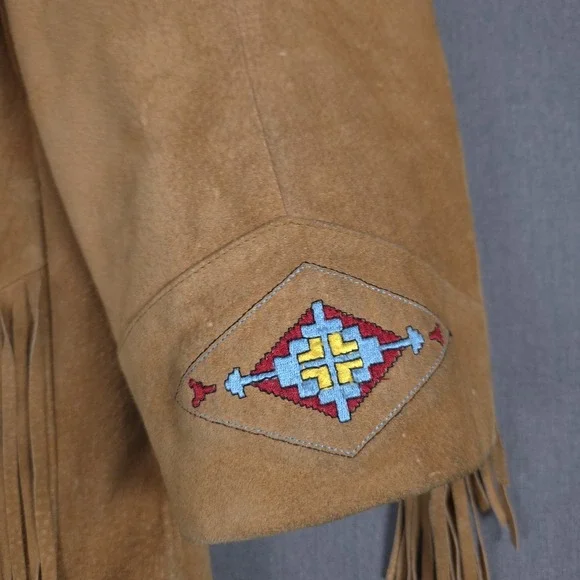 Lew Magram Western Jacket Womens XL Brown Suede Leather Embroidered Fringe Aztec - Picture 6 of 16